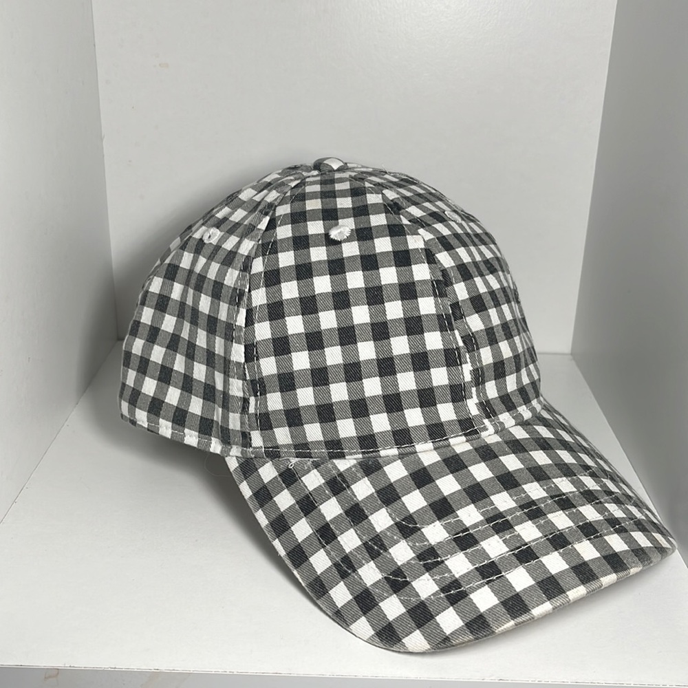 Black and white gingham adjustable hook and loop strap cap (one size fits most)